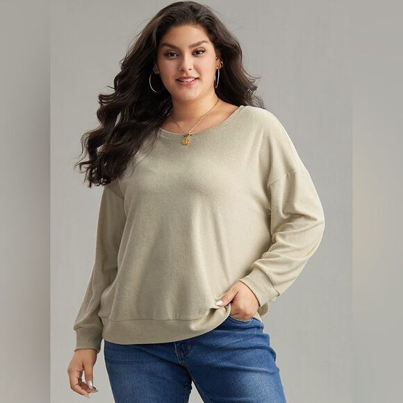 Bloomchic Elastic Hem Sweatshirt Beige - Picture 1 of 7